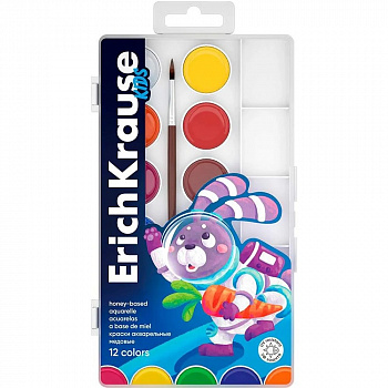 Акварель 12 цветов. "Kids Space Animals". УФ-защита яркости. 
